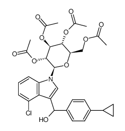 4-chloro-1-(2,3,4,6-tetra-O-acetyl-β-D-gluco-pyranosyl)indol-3-yl 4-cyclopropylphenyl methanol结构式