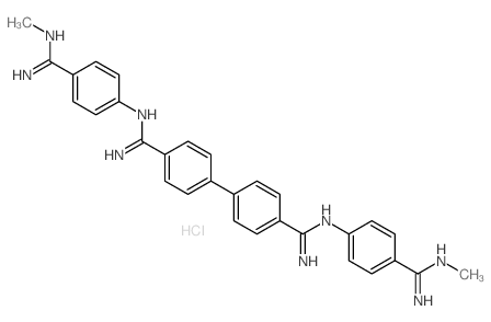 [1,1'-Biphenyl]-4,4'-dicarboximidamide,N4,N4'-bis[4-[imino(methylamino)methyl]phenyl]-, hydrochloride (1:4) structure