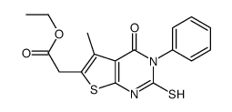 ethyl 2-(5-methyl-4-oxo-3-phenyl-2-sulfanylidene-1H-thieno[2,3-d]pyrimidin-6-yl)acetate Structure