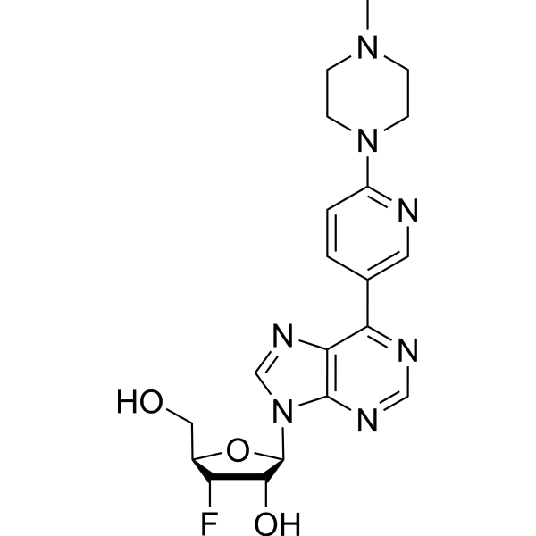 9-(3-Deoxy-3-fluoro-β-D-ribofuranosyl)-6-[6-(4-methylpiperazinyl) pyridin-3-yl]purine结构式