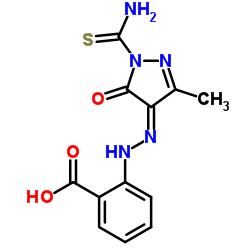 2-[(2Z)-2-(1-Carbamothioyl-3-methyl-5-oxo-1,5-dihydro-4H-pyrazol-4-ylidene)hydrazino]benzoic acid Structure