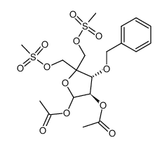 3-O-benzyl-1,2-di-O-acetyl-5-O-(methylsulfonyl)-4-C-(methylsulfonyloxymethyl)-α,β-L-threo-pentofuranose结构式