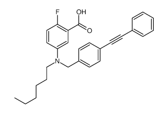 2-fluoro-5-[hexyl-[[4-(2-phenylethynyl)phenyl]methyl]amino]benzoic acid结构式