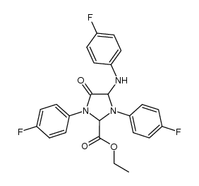 ethyl 1,3-bis(4-fluorophenyl)-4-((4-fluorophenyl)amino)-5-oxoimidazolidine-2-carboxylate结构式
