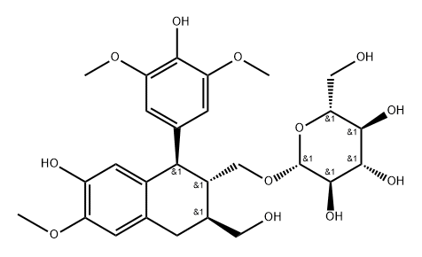 (-)-5'-甲氧基异落叶松脂素-9'-O-beta-D-吡喃葡萄糖苷结构式