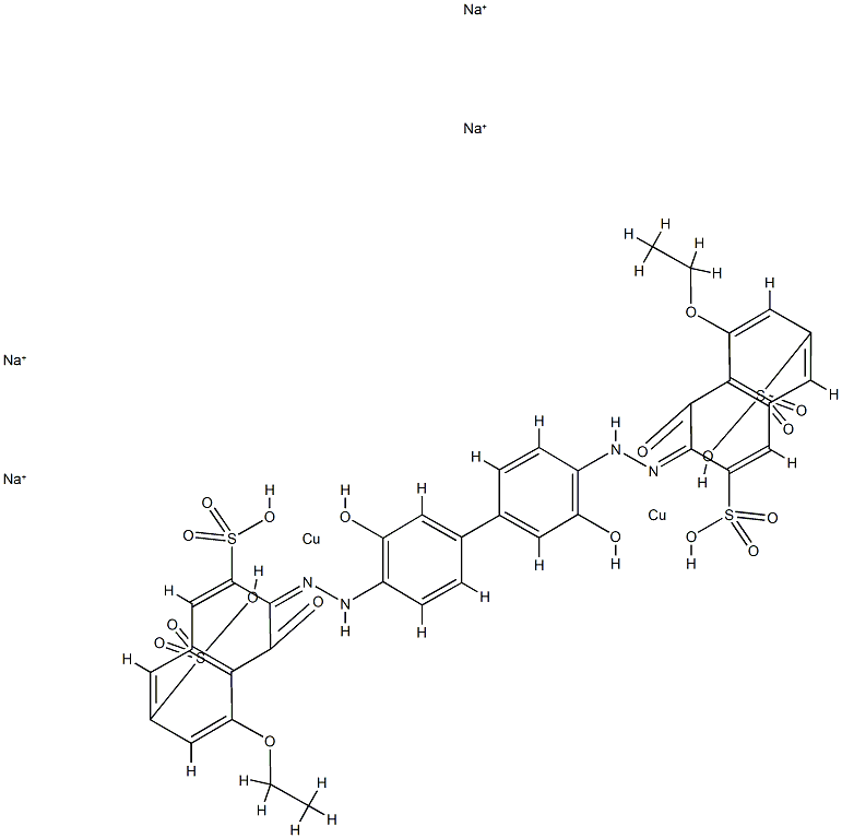 tetrasodium [mu-[[3,3'-[(3,3'-dihydroxy[1,1'-biphenyl]-4,4'-diyl)bis(azo)]bis[5-ethoxy-4-hydroxynaphthalene-2,7-disulphonato]](8-)]]dicuprate(4-) Structure