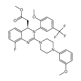 [(R)-8-fluoro-2-[4-(3-methoxy-phenyl)-piperazin-1-yl]-3-(2-methoxy-5-trifluoromethyl-phenyl)-3,4-dihydro-quinazolin-4-yl]-acetic acid methyl ester Structure