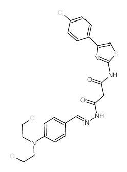 N-[[4-[bis(2-chloroethyl)amino]phenyl]methylideneamino]-N-[4-(4-chlorophenyl)-1,3-thiazol-2-yl]propanediamide Structure