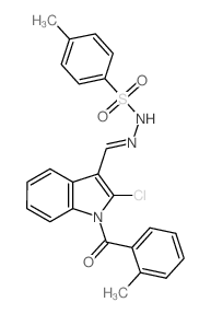 Benzenesulfonic acid,4-methyl-, 2-[[2-chloro-1-(2-methylbenzoyl)-1H-indol-3-yl]methylene]hydrazide结构式