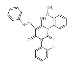 1-(2-Chlorophenyl)-3-(2-methoxyphenyl)-5-(phenylhydrazinylidene)-2-sulfanylidene-1,3-diazinane-4,6-dione结构式