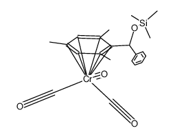 tricarbonyl[trimethyl[(η6-2,4,6-trimethylphenyl)phenylmethoxy]silane]chromium Structure