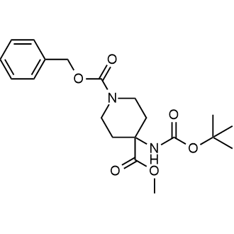 1-苄基4-甲基 4-((叔丁氧基羰基)氨基)哌啶-1,4-二羧酸酯结构式