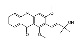 2-(3-Hydroxy-3-methyl-1-butenyl)-1,3-dimethoxy-10-methyl-9-acridone结构式