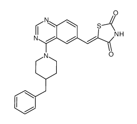 5-{[4-(4-benzylpiperidin-1-yl)quinazolin-6-yl]methylene}-1,3-thiazolidine-2,4-dione结构式