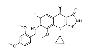 9-cyclopropyl-7-(2,4-dimethoxybenzylamino)-6-fluoro-8-methoxy-9H-isothiazolo[5,4-b]quinoline-3,4-dione Structure
