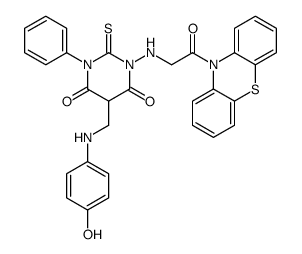 5-[(4-hydroxyanilino)methyl]-1-[(2-oxo-2-phenothiazin-10-ylethyl)amino]-3-phenyl-2-sulfanylidene-1,3-diazinane-4,6-dione Structure