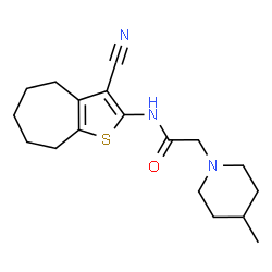 N-(3-cyano-5,6,7,8-tetrahydro-4H-cyclohepta[b]thien-2-yl)-2-(4-methylpiperidin-1-yl)acetamide结构式