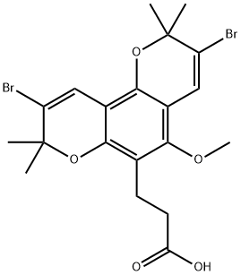 3,9-Dibromo-5-methoxy-2,2,8,8-tetramethyl-2H,8H-benzo[1,2-b:3,4-b']dipyran-6-propanoic acid picture