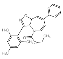 1,2,4-Oxadiazolo[4,5-b][1,2]diazepine-5(9aH)-carboxylicacid, 8-phenyl-3-(2,4,6-trimethylphenyl)-, ethyl ester结构式