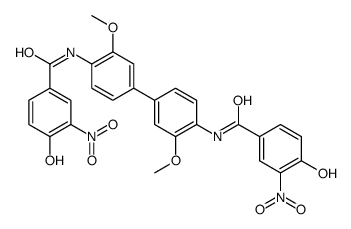 N,N'-(3,3'-dimethoxy[1,1'-biphenyl]-4,4'-diyl)bis[4-hydroxy-3-nitrobenzamide]结构式