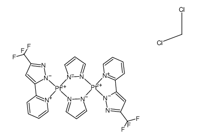 trans-[Pt(3-(trifluoromethyl)-5-(2-pyridyl)pyrazole(-1H))(μ-pyrazole(-1H))]2*CH2Cl2结构式