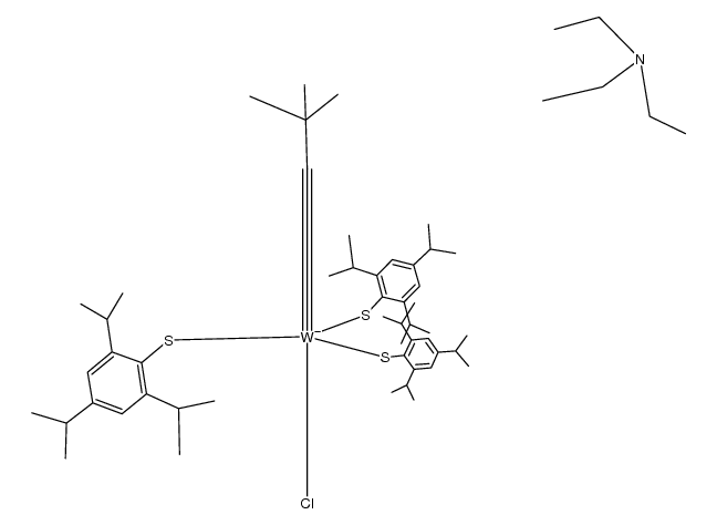 {tungsten(C-t-Bu)(2,4,6-triisopropylbenzenethiolate)3Cl}{HNEt3} Structure