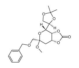 methyl 3-deoxy-7,8-O-(1-methylethylidene)-1-O-(phenylmethyl)-2-octalopyranoside cyclic carbonate结构式