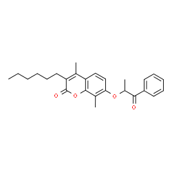3-hexyl-4,8-dimethyl-7-(1-oxo-1-phenylpropan-2-yl)oxychromen-2-one结构式