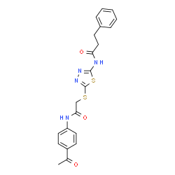 N-(5-{[2-(4-acetylanilino)-2-oxoethyl]sulfanyl}-1,3,4-thiadiazol-2-yl)-3-phenylpropanamide structure