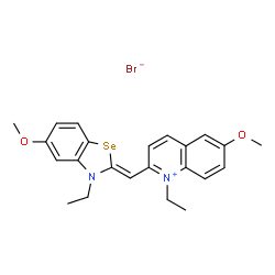 1-ethyl-2-[(3-ethyl-5-methoxy-2(3H)-benzoselenazolylidene)methyl]-6-methoxyquinolinium bromide structure