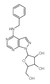 2-[5-(benzylamino)-2,4,8,9-tetrazabicyclo[4.3.0]nona-1,3,5,7-tetraen-9-yl]-5-(hydroxymethyl)oxolane-3,4-diol Structure