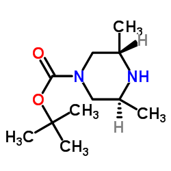 (3S,5S)-3,5-二甲基哌嗪-1-甲酸叔丁酯结构式