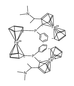 1,1''-双{1-[(R)-二茂铁基-2-(S)-乙基-1-(二乙氨基)苯基]-(R)-膦基}二茂铁结构式