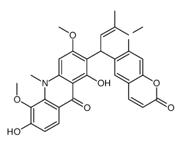 1,6-dihydroxy-3,5-dimethoxy-2-[1-(7-methoxy-2-oxochromen-6-yl)-3-methylbut-2-enyl]-10-methylacridin-9-one Structure