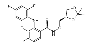 N-{[(R)-2,2-dimethyl-1,3-dioxolan-4-yl]methoxy}-3,4-difluoro-2-[(2-fluoro-4-iodo-phenyl)amino]benzamide结构式