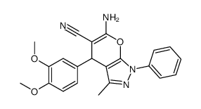 6-amino-4-(3,4-dimethoxyphenyl)-3-methyl-1-phenyl-4H-pyrano[2,3-c]pyrazole-5-carbonitrile结构式