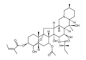 4α,9-Epoxycevane-3β,4,7α,14,15α,16β,20-heptol 7-acetate 15-[(R)-2-methylbutanoate]3-[(Z)-2-methyl-2-butenoate] Structure