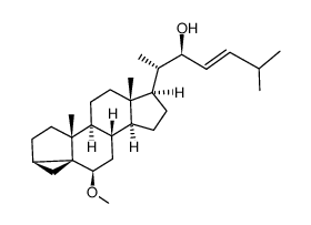 22(R)-hydroxy-3α,5-cyclo-6β-methoxy-5α-cholane-23(E)-ene结构式