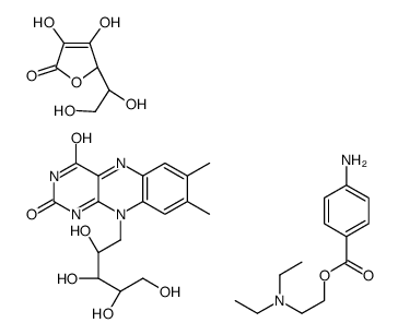 2-(diethylamino)ethyl 4-aminobenzoate,(2R)-2-[(1S)-1,2-dihydroxyethyl]-3,4-dihydroxy-2H-furan-5-one,7,8-dimethyl-10-[(2S,3S,4R)-2,3,4,5-tetrahydroxypentyl]benzo[g]pteridine-2,4-dione Structure