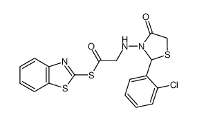 [2-(2-Chloro-phenyl)-4-oxo-thiazolidin-3-ylamino]-thioacetic acid S-benzothiazol-2-yl ester结构式