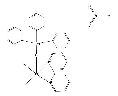 {platinum(Me)2(2,2'-bipyridine)Au(PPh3)}NO3结构式