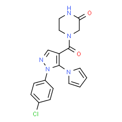 4-{[1-(4-chlorophenyl)-5-(1H-pyrrol-1-yl)-1H-pyrazol-4-yl]carbonyl}piperazin-2-one structure