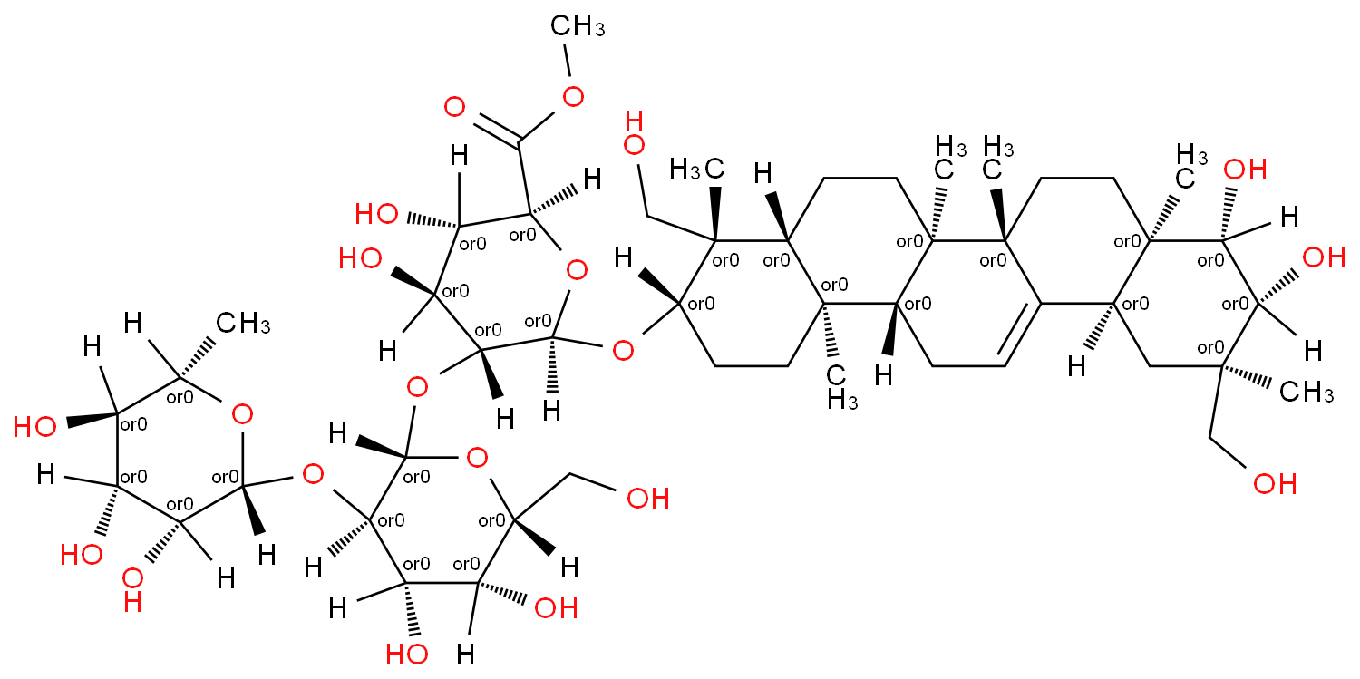 3-O-2)-beta-D-galactopyranosyl(1->2)-beta-D-glucuronopyranosyl>kuzusapogenol A methyl ester|3-O-[alpha-L-rhamnopyranosyl(1->2)-beta-D-galactopyranosyl(1->2)-beta-D-glucuron \nopyranosyl]kuzusapogenol A methyl ester结构式