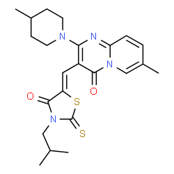 3-[(3-isobutyl-4-oxo-2-thioxo-1,3-thiazolidin-5-ylidene)methyl]-7-methyl-2-(4-methyl-1-piperidinyl)-4H-pyrido[1,2-a]pyrimidin-4-one structure