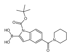 2-硼-5-(1-哌啶基羰基)-1H-吲哚-1-羧酸-1-(1,1-二甲基乙基)酯结构式