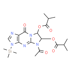 Propanoic acid,2-methyl-,5-acetyl-5,6,7,9-tetrahydro-9-oxo-3-(trimethylsilyl)-3H-imidazo[1,2-a]purine-6,7-diyl ester (9CI) Structure