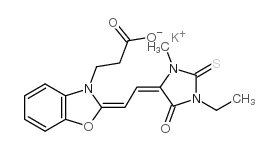 5-{2-[3-(2-carboxyethyl)-2-benzoxazolylidene]ethylidene}-3-ethyl-1-methyl-2-thiohydantoine potassium salt Structure