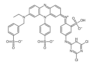 4-[3-[4-[(4,6-dichloro-1,3,5-triazin-2-yl)amino]-2-sulfoanilino]-7-[ethyl-[(3-sulfophenyl)methyl]amino]phenazin-5-ium-5-yl]benzenesulfonate Structure