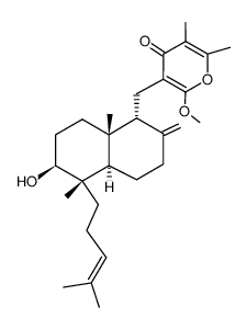 3-[[Decahydro-6-hydroxy-5,8a-dimethyl-2-methylene-5-(4-methyl-3-pentenyl)naphthalen-1-yl]methyl]-2-methoxy-5,6-dimethyl-4H-pyran-4-one结构式