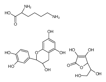 L-lysine, compound with L-ascorbic acid and (2R-trans)-2-(3,4-dihydroxyphenyl)-3,4-dihydro-2H-1-benzopyran-3,5,7-triol结构式
